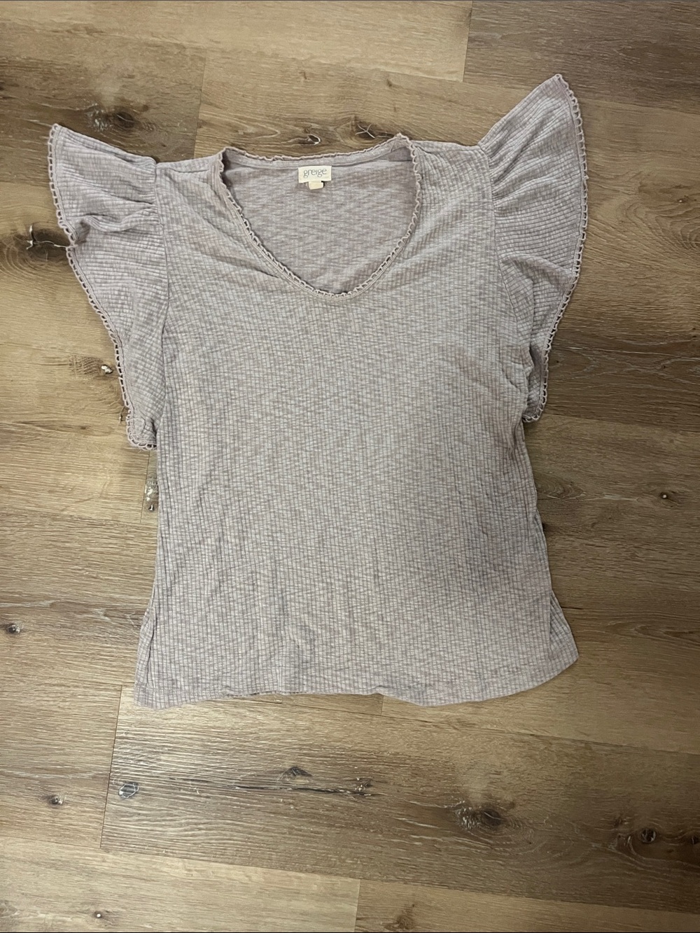 Flutter Sleeve Ribbed Scoop Top - tan